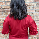 Burgundy Puff Sleeve Sweatshirt