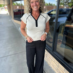 Ivory/Black Contrast Baseball Tee Top - Tee DOE & RAE