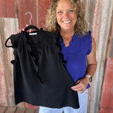 Royal Frill Split Neck Blouse Tops- Blouses STACCATO