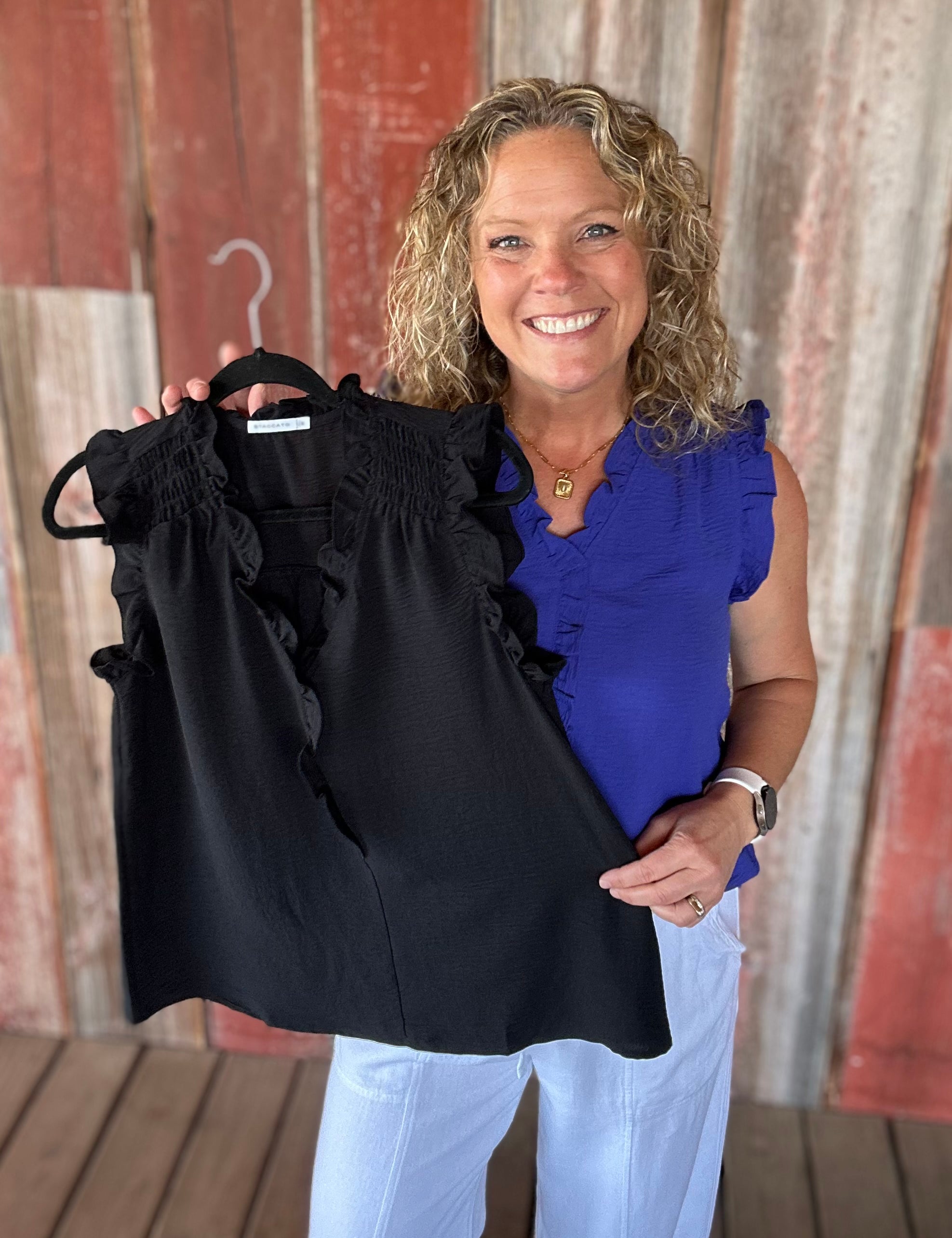Royal Frill Split Neck Blouse Tops- Blouses STACCATO
