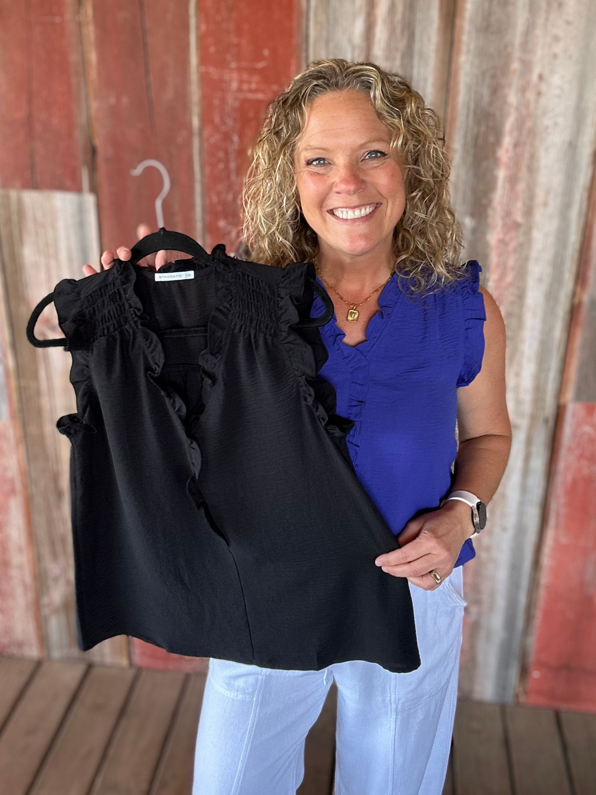 Royal Frill Split Neck Blouse Tops- Blouses STACCATO