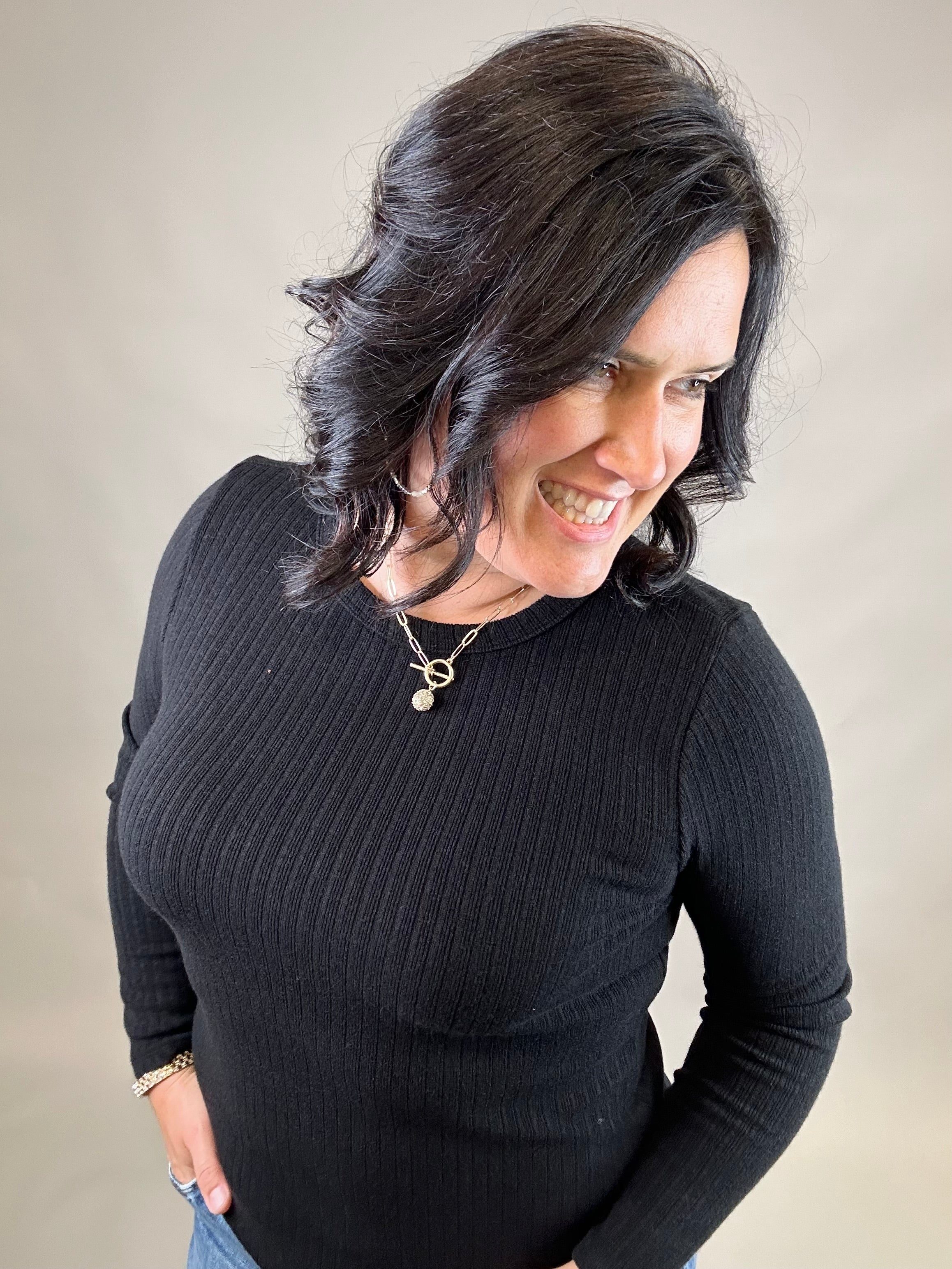 Black Hacci Ribbed Knit Top Top - Sweater STACCATO