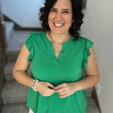 Kelly Green Flutter Sleeve Lizzy Top Tops- Blouses DEAR SCARLETT