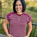 Wine Cream Stripe Cloud Knit Top