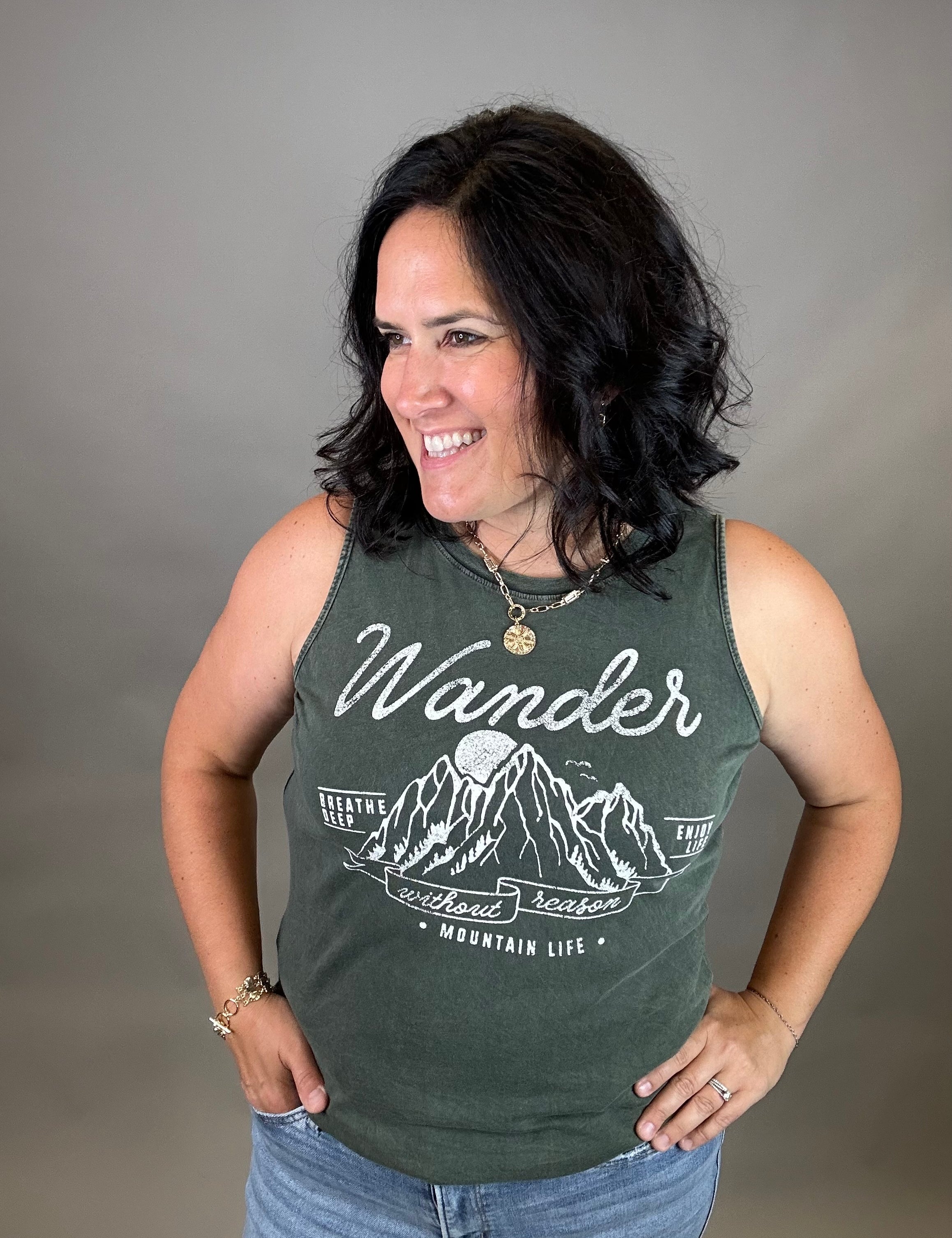 Olive Wander Breathe Deeply Tank Tops- Tanks HRT and LUV