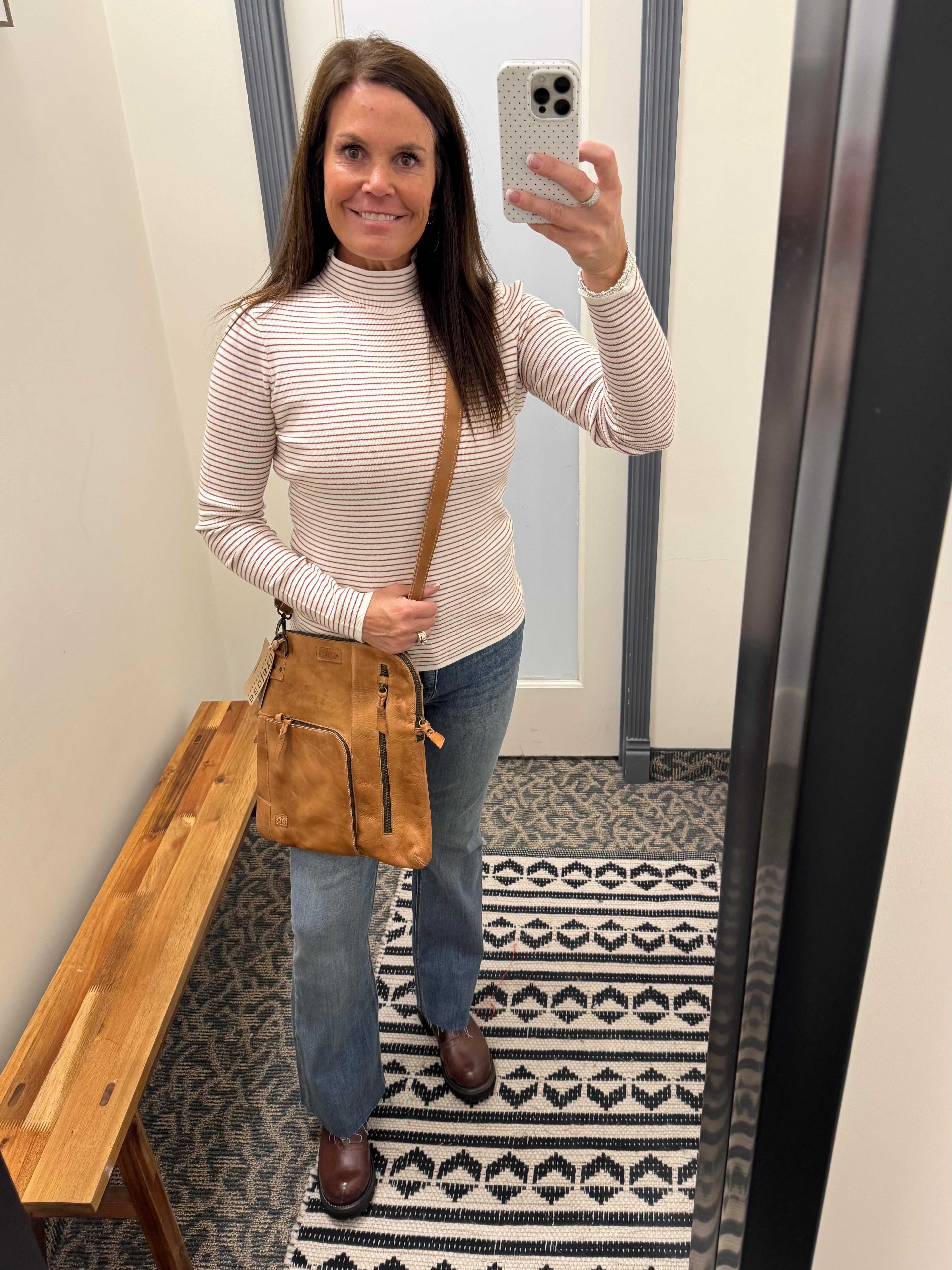 Ivory/Copper Pinstripe Mock Neck Sweater Top - Sweater STACCATO