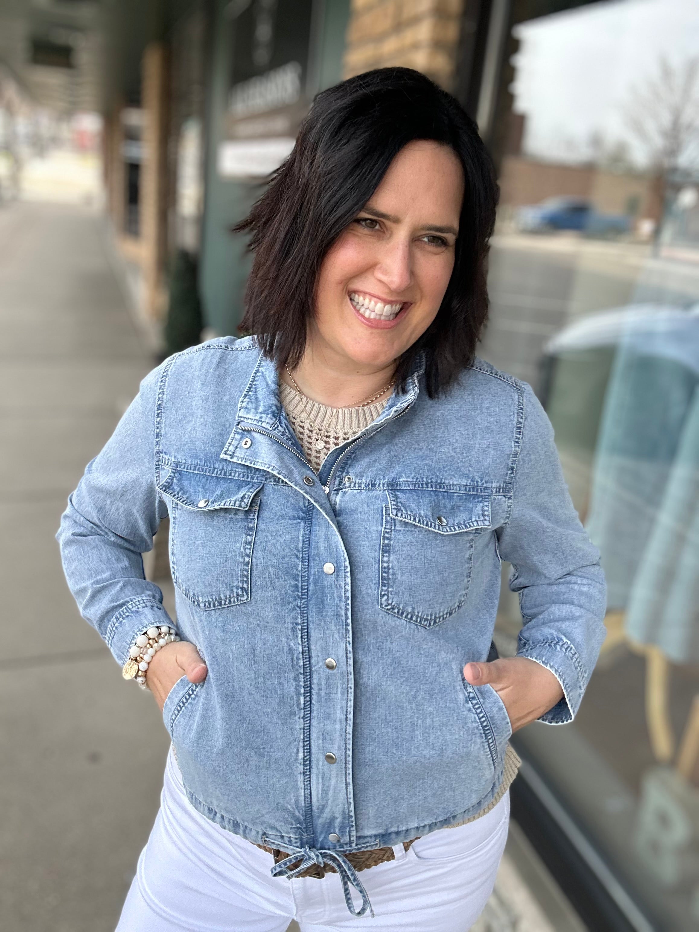 Wilma Utility Crop Denim Jacket Outerwear- Jackets FLAG AND ANTHEM