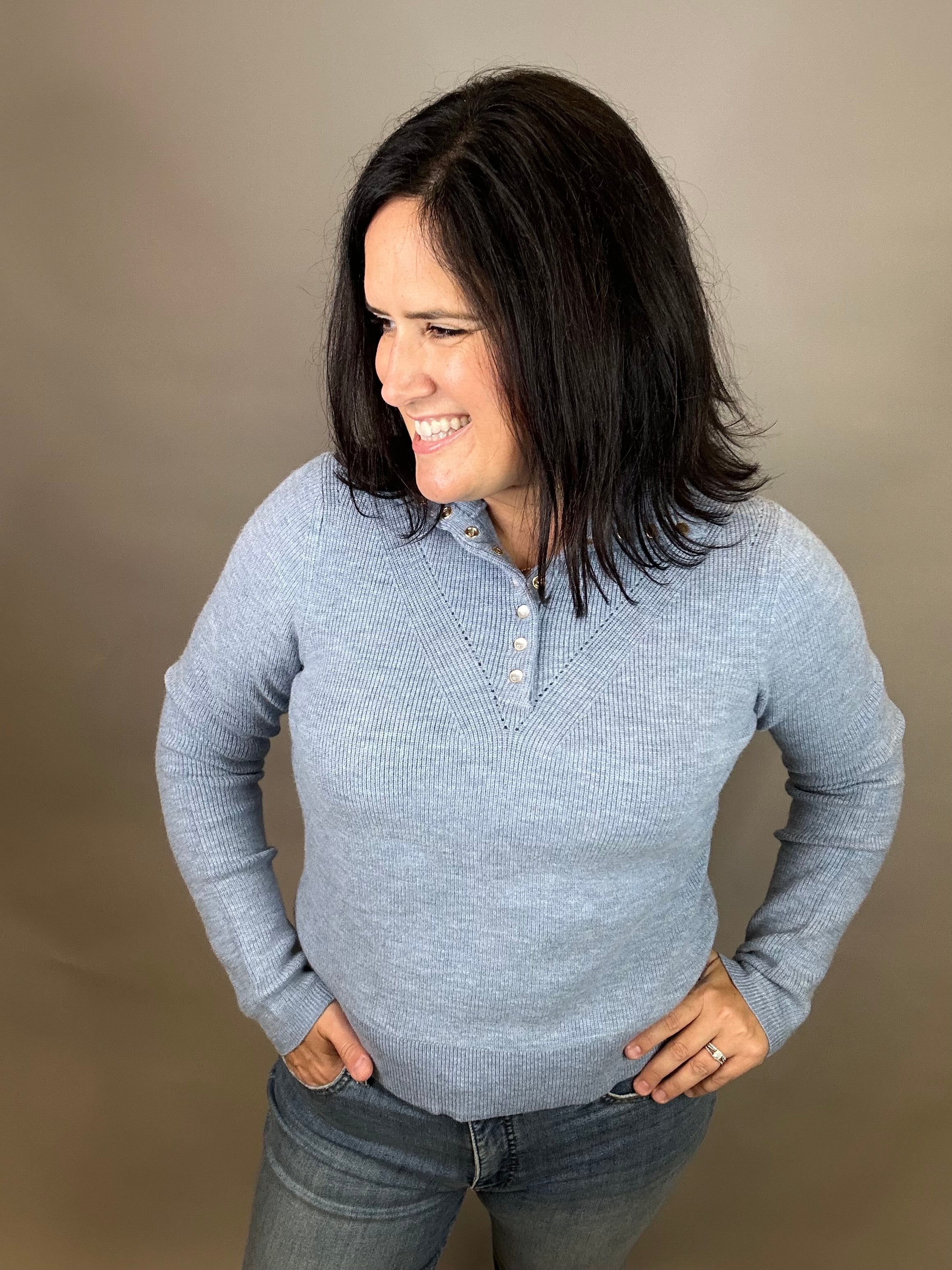 Blue Castleberry Mock Neck Sweater Top - Sweater FLAG AND ANTHEM