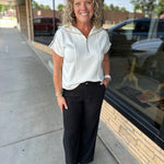 Ivory Midnight Piping Zip Top Top - Tee DOE & RAE