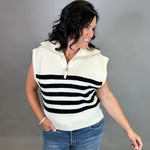 Ivory Striped Half Zip Sweater Top Top - Sweater DOE & RAE