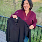Dark Cherry Quarter Zip Pullover Tops- Sweaters RAE MODE