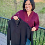 Dark Cherry Quarter Zip Pullover Tops- Sweaters RAE MODE