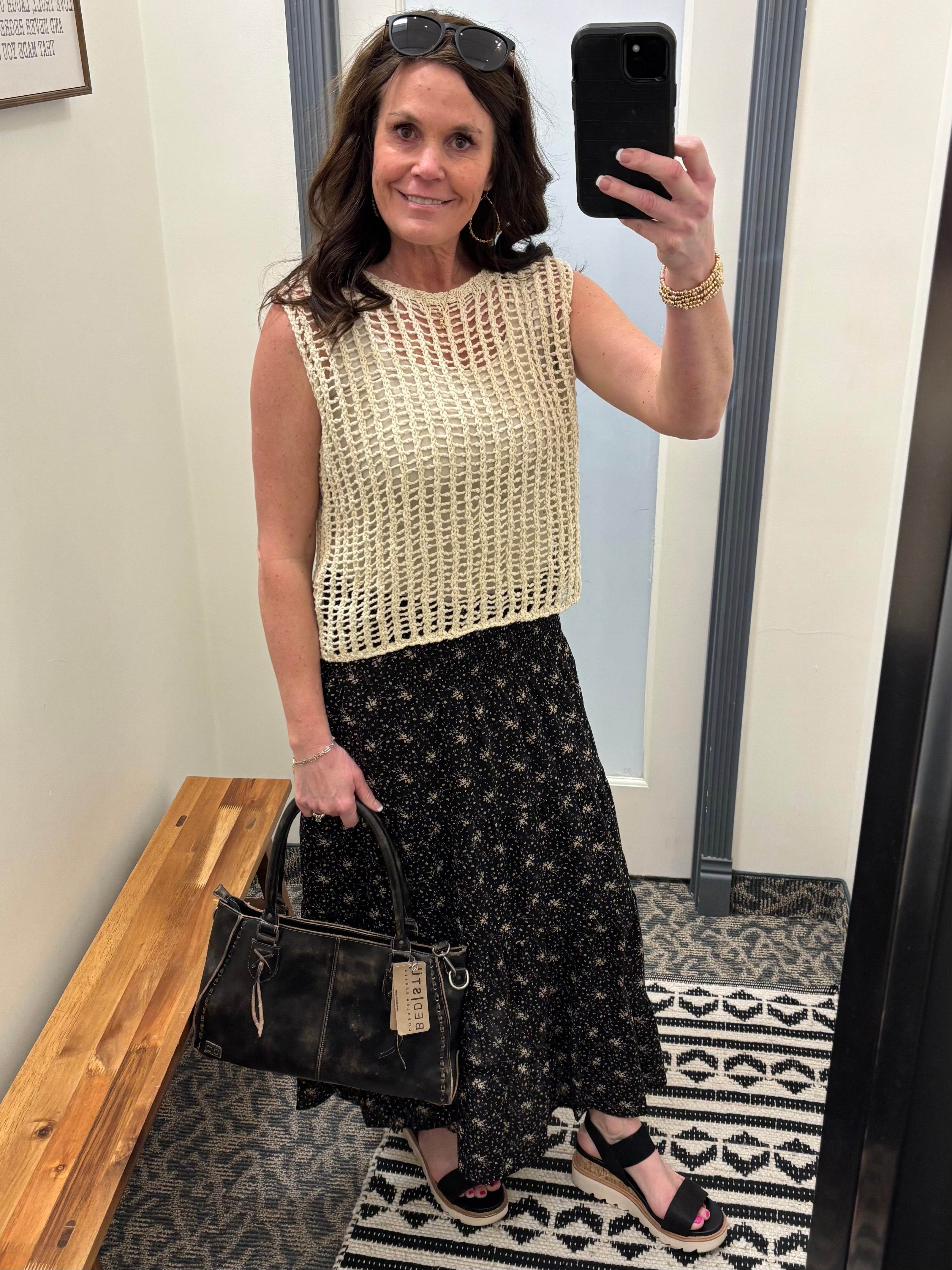 Sand Chunky Open Stitch Sweater Vest Top - Sweater DOE & RAE