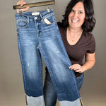 Dark Ankle Wide Cuffed Jeans Bottom- Pants RISEN