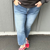 Blue Venice Raw Hem Ankle Flare Jeans