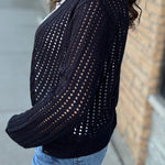 Black Open Knit Cardigan Tops- Cardigans COZY CO.