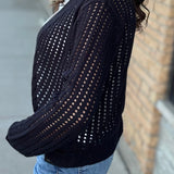 Black Open Knit Cardigan Tops- Cardigans COZY CO.
