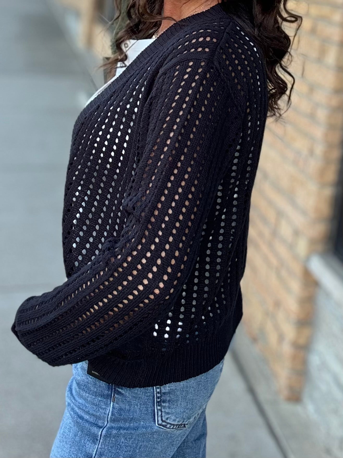Black Open Knit Cardigan Tops- Cardigans COZY CO.