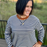 Navy Sand Stripe Contrast Collar Sweater Top - Sweater TRES BIEN