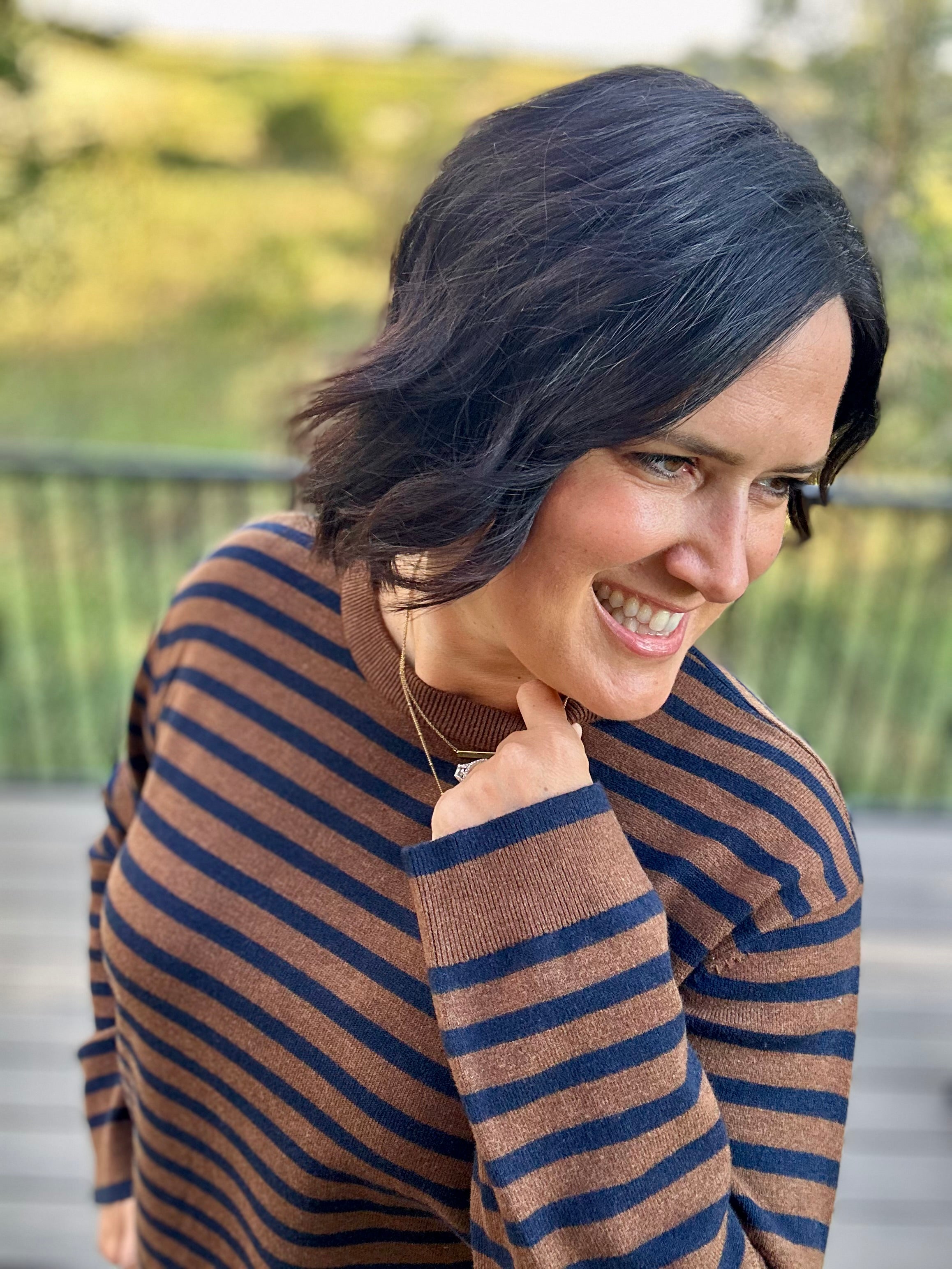 Navy & Brown Stripe Sweater Top - Sweater Mod Ref