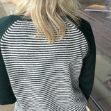 Forest & Taupe Stripe Raglan Crew Sweater Top - Sweater STACCATO