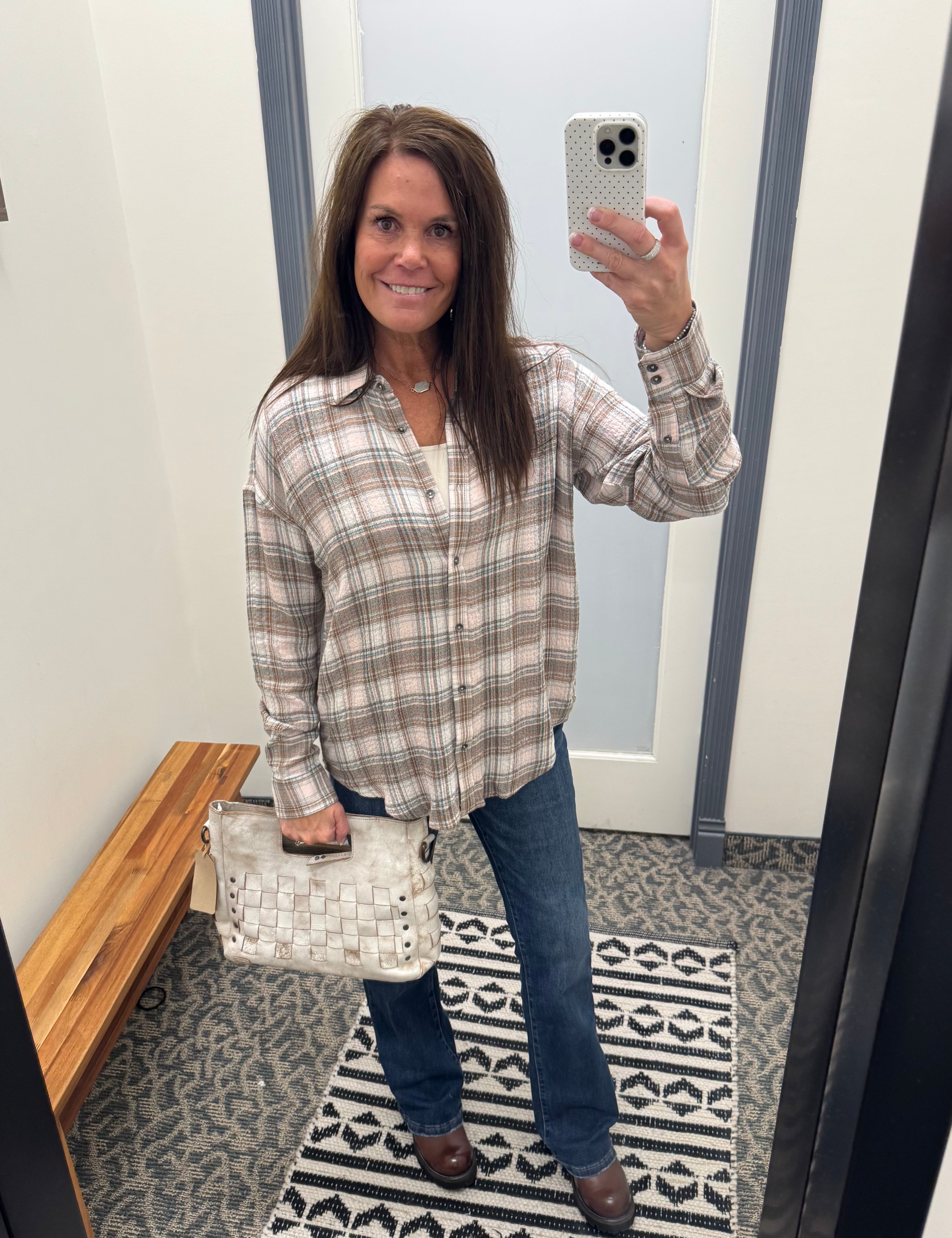 Sage/Pink Leetonia Boyfriend Top Tops - Button Ups FLAG AND ANTHEM