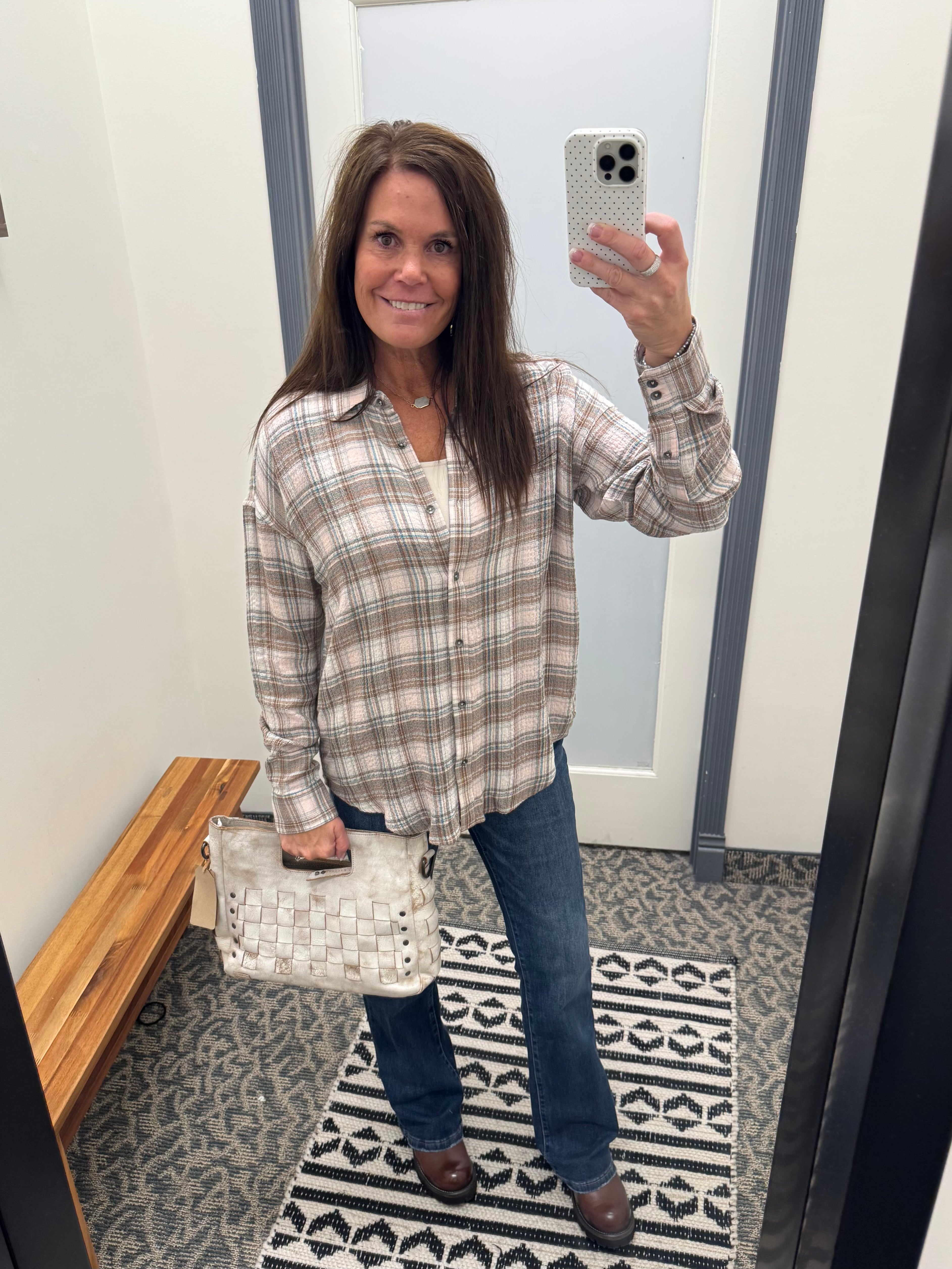 Sage/Pink Leetonia Boyfriend Top Tops - Button Ups FLAG AND ANTHEM