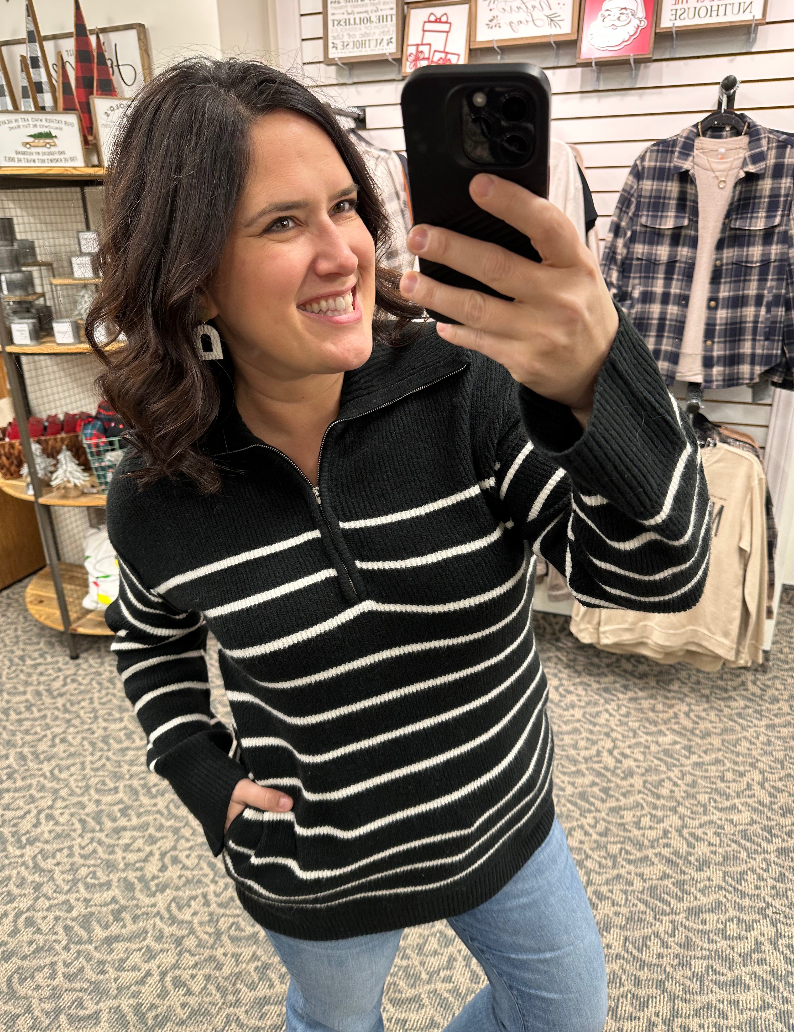 Black/Ivory Striped Coralie Sweater Top - Sweater THREAD & SUPPLY