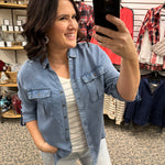 Blue Denim Tencel Shirt Tops - Button Ups DOE & RAE