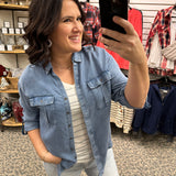 Blue Denim Tencel Shirt Tops - Button Ups DOE & RAE