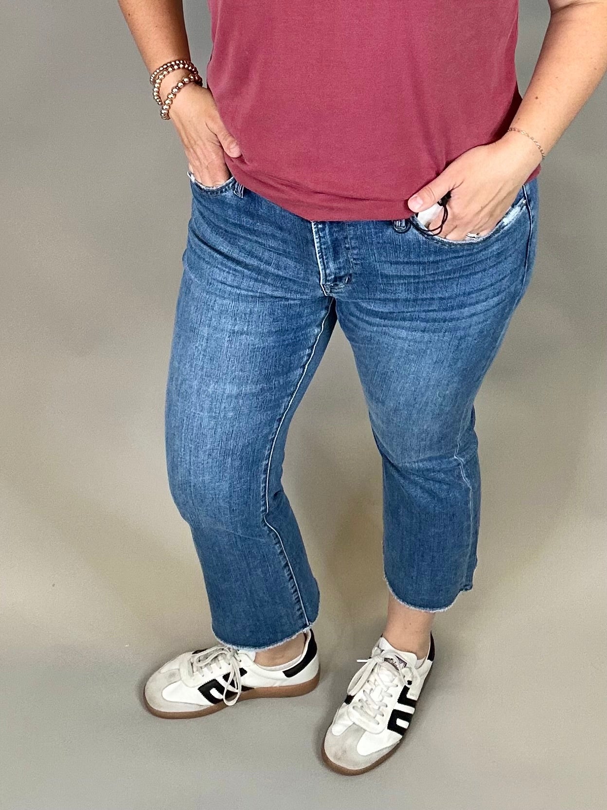Medium Blue Bootcut Cropped Jeans Bottom- Pants MICA DENIM