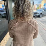 Cognac Vienna Washed Cable Knit Sweater