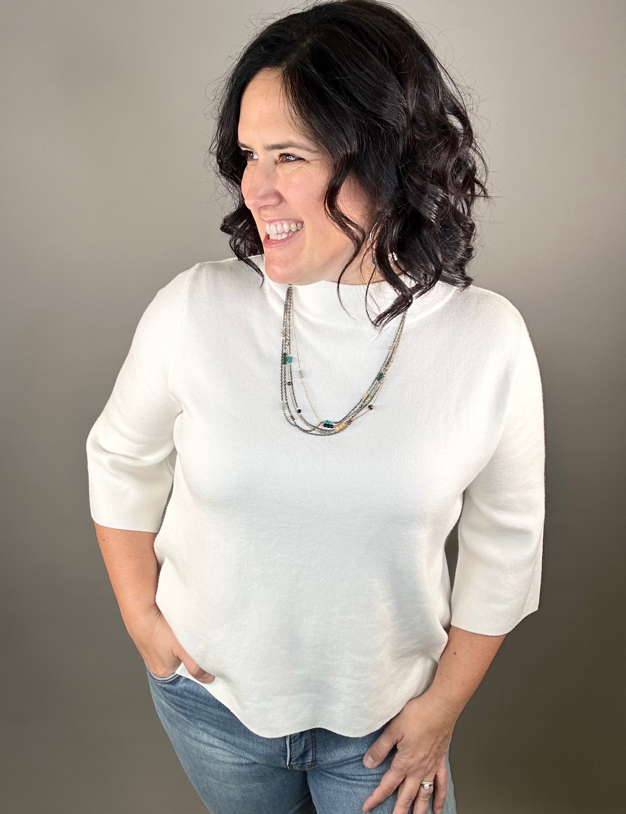 Cream Mock Neck Sweater Top - Sweater FATE by LFD