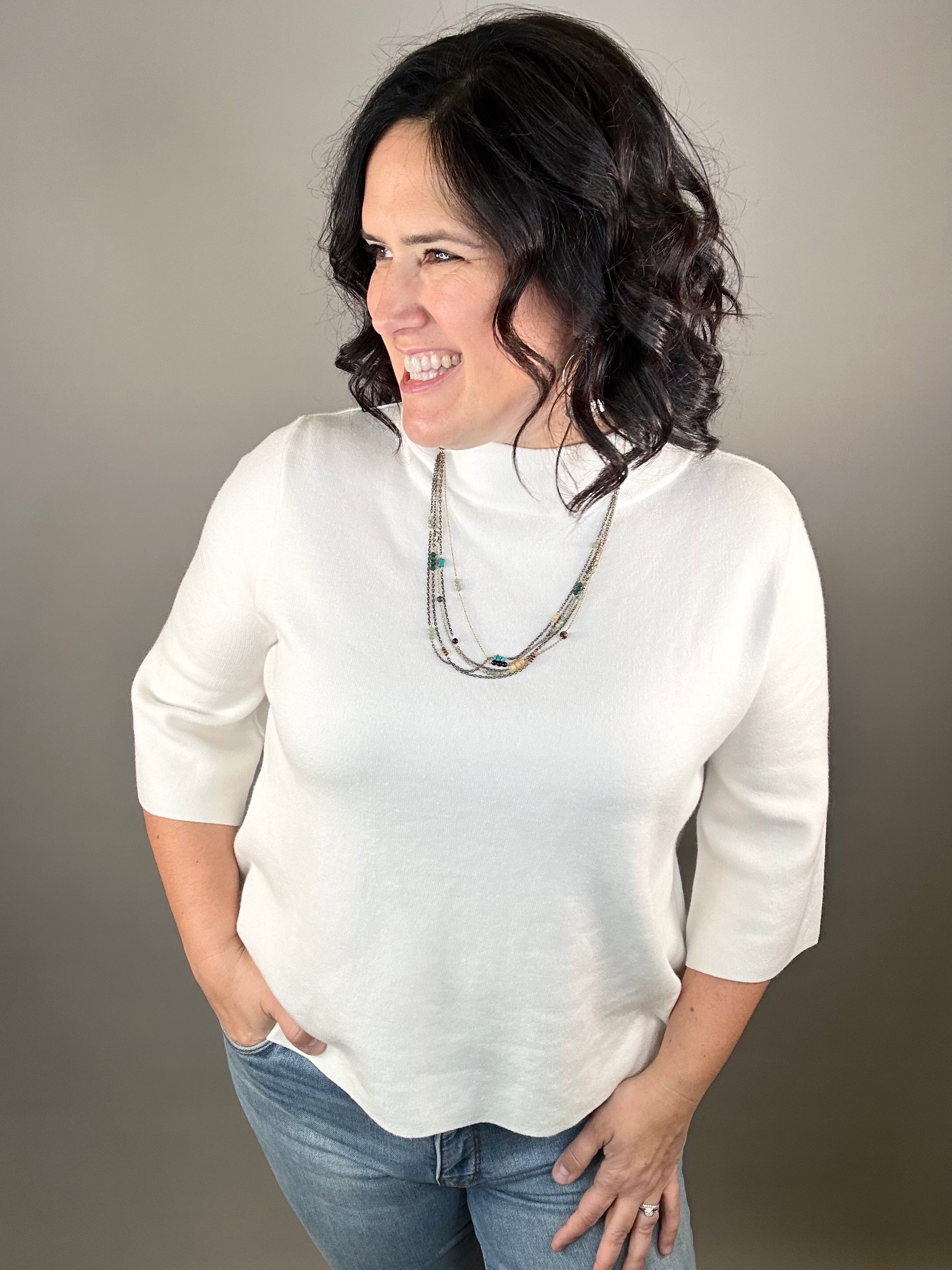 Cream Mock Neck Sweater Top - Sweater FATE by LFD