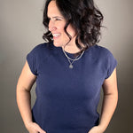 Navy Cloudy Knit Top Top - Tee TRES BIEN