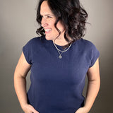 Navy Cloudy Knit Top Top - Tee TRES BIEN