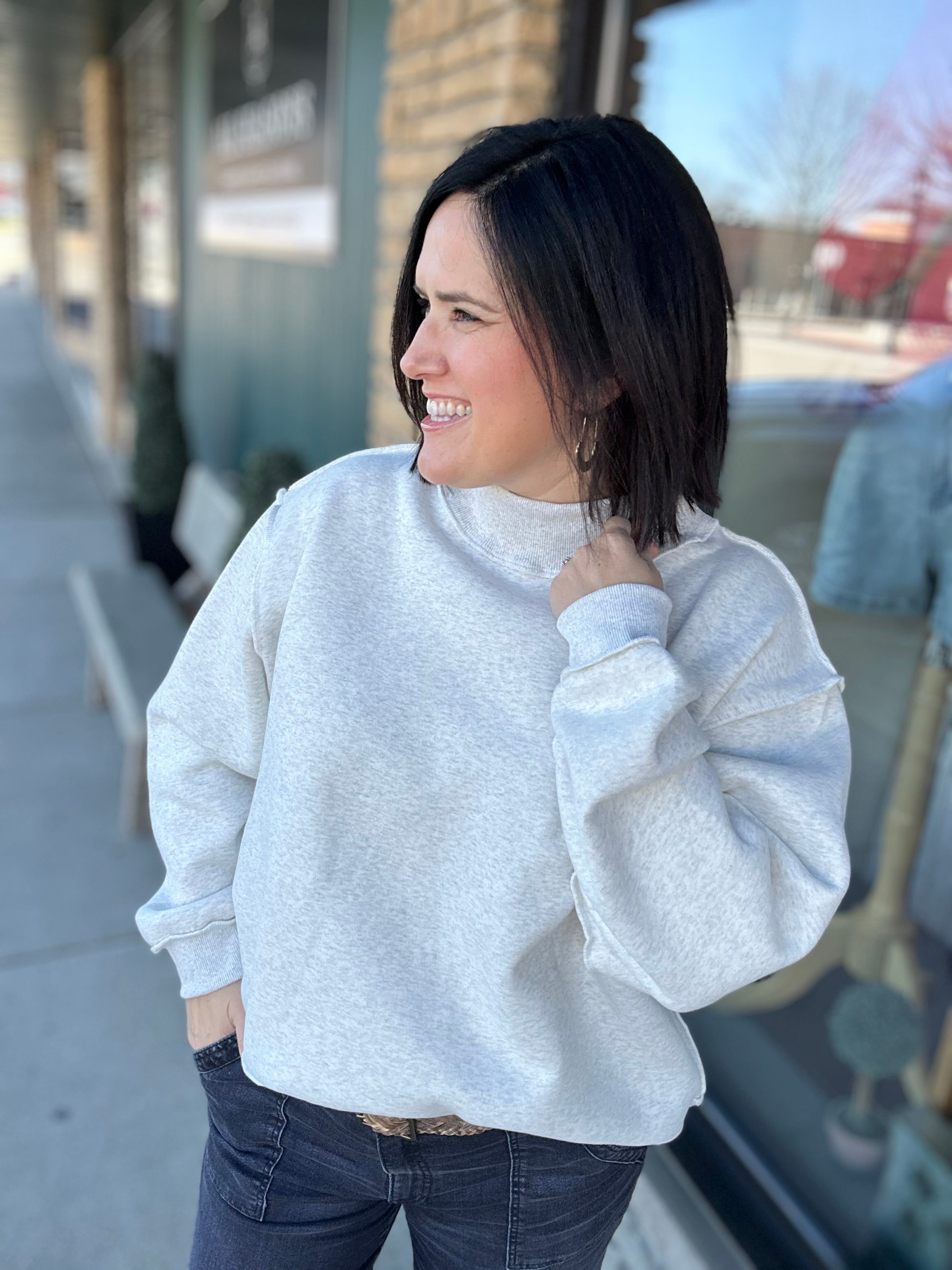Ash Grey Reversible Mock Neck Top - Sweatshirt BUCKETLIST