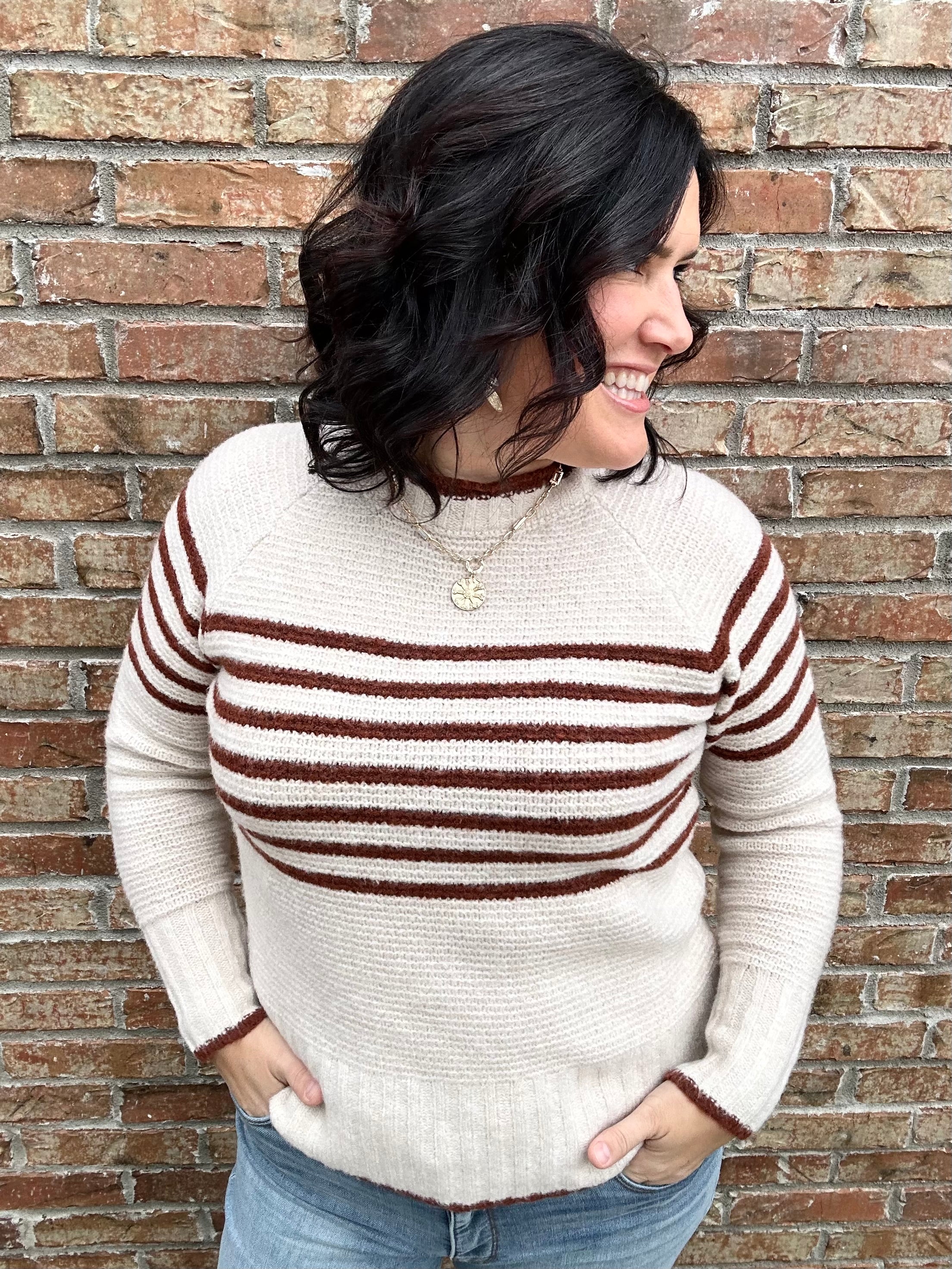 Copper Striped Crew Neck Sweater Top - Sweater STACCATO