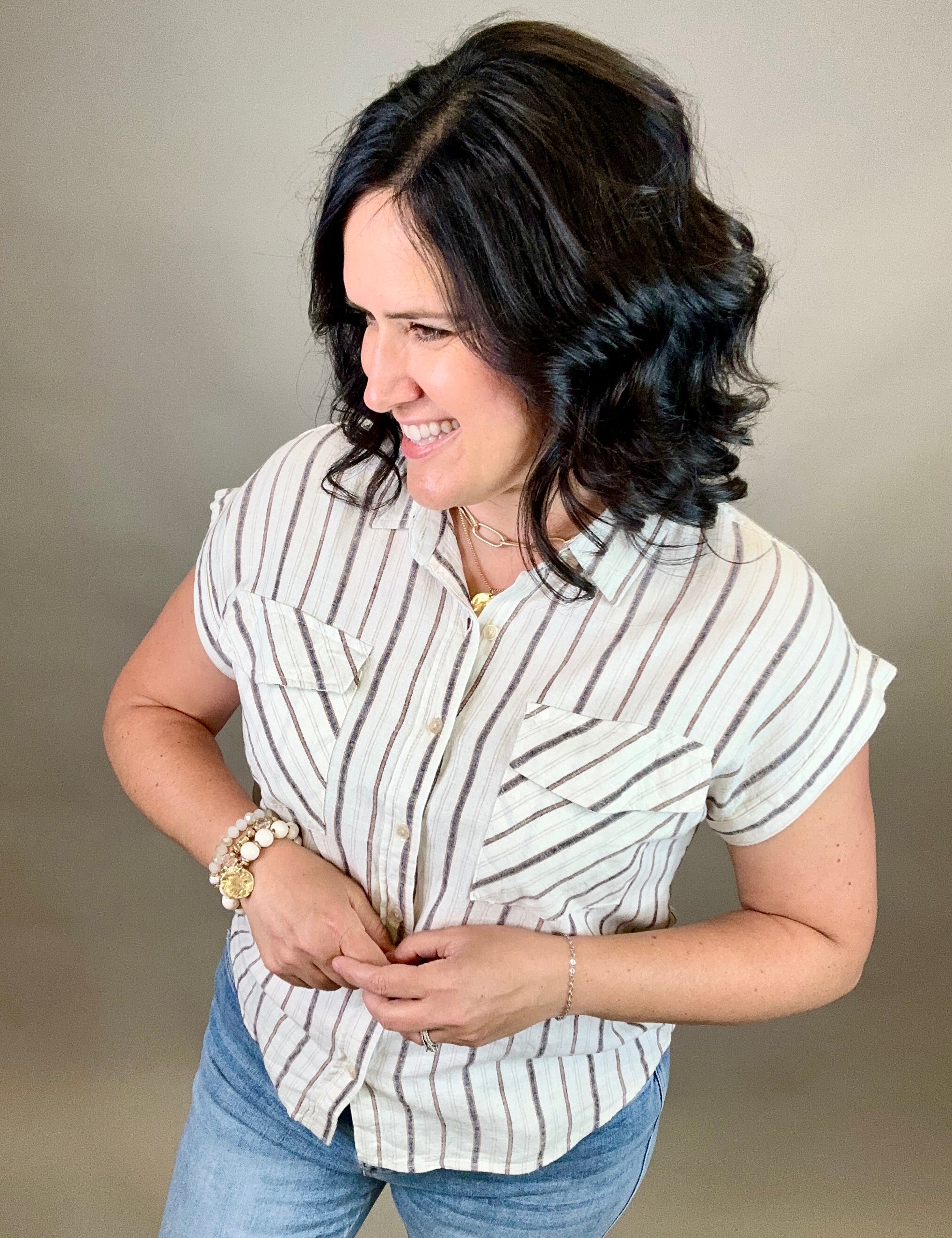 Ivory Navy Darana Shirt Tops - Button Ups THREAD & SUPPLY