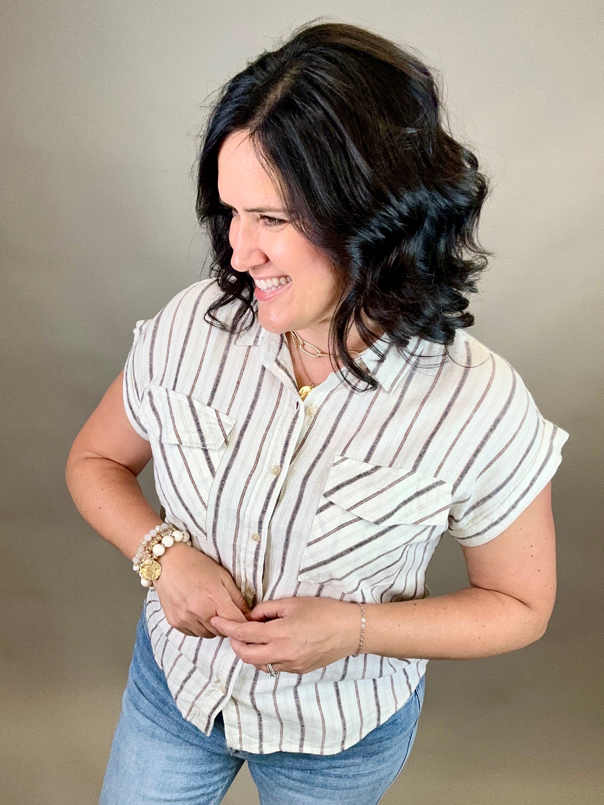 Ivory Navy Darana Shirt Tops - Button Ups THREAD & SUPPLY