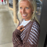Espresso Crochet Open Cardigan DOE & RAE