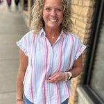 Multi-Colored Roseville Button Down Top Tops - Button Ups FLAG AND ANTHEM