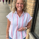 Multi-Colored Roseville Button Down Top Tops - Button Ups FLAG AND ANTHEM