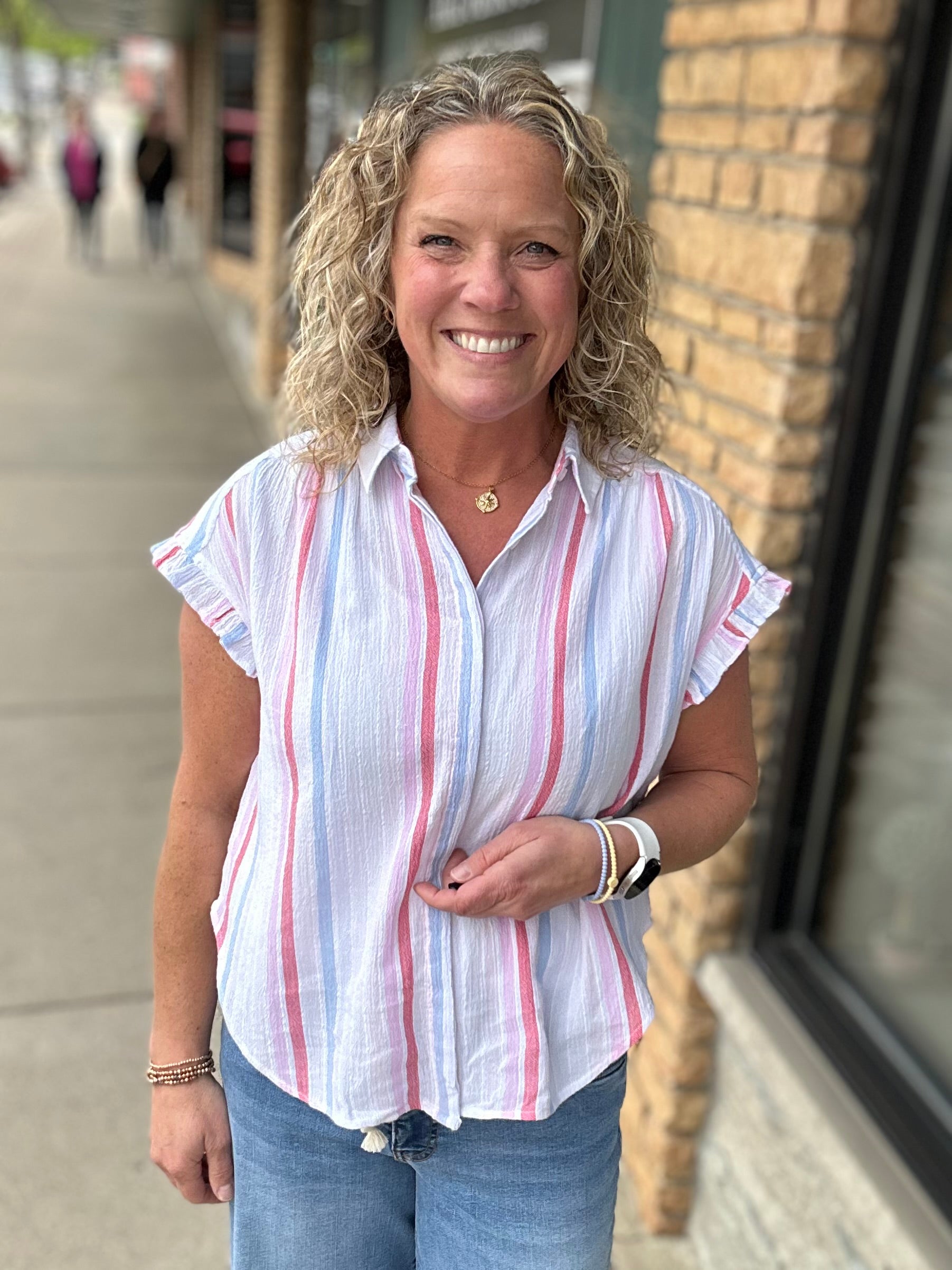 Multi-Colored Roseville Button Down Top Tops - Button Ups FLAG AND ANTHEM