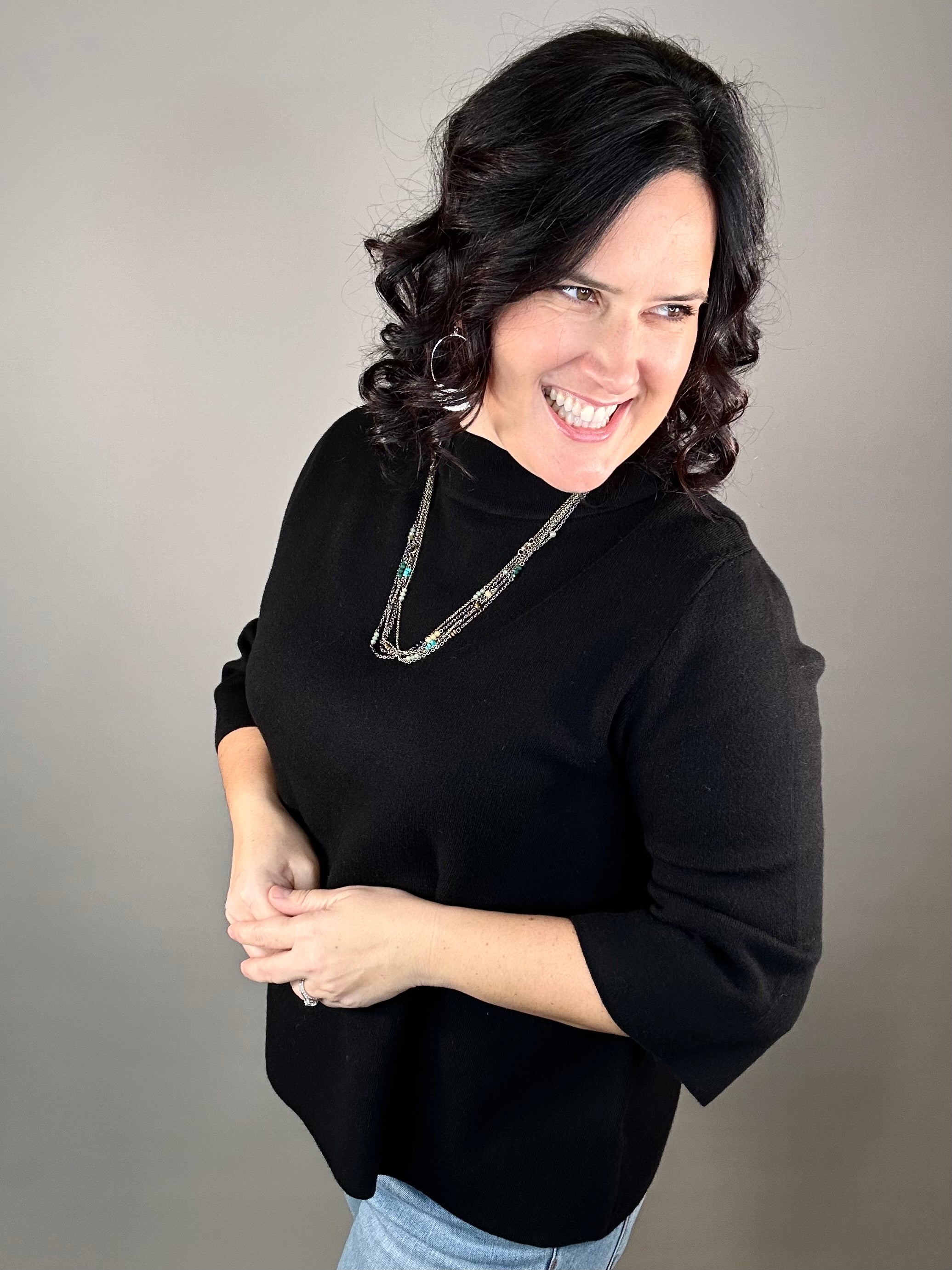 Black Mock Neck Sweater Top - Sweater FATE by LFD