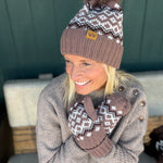 Mocha Patterned Pom Hat Accessories - Hat PANACHE