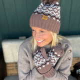 Mocha Patterned Pom Hat Accessories - Hat PANACHE