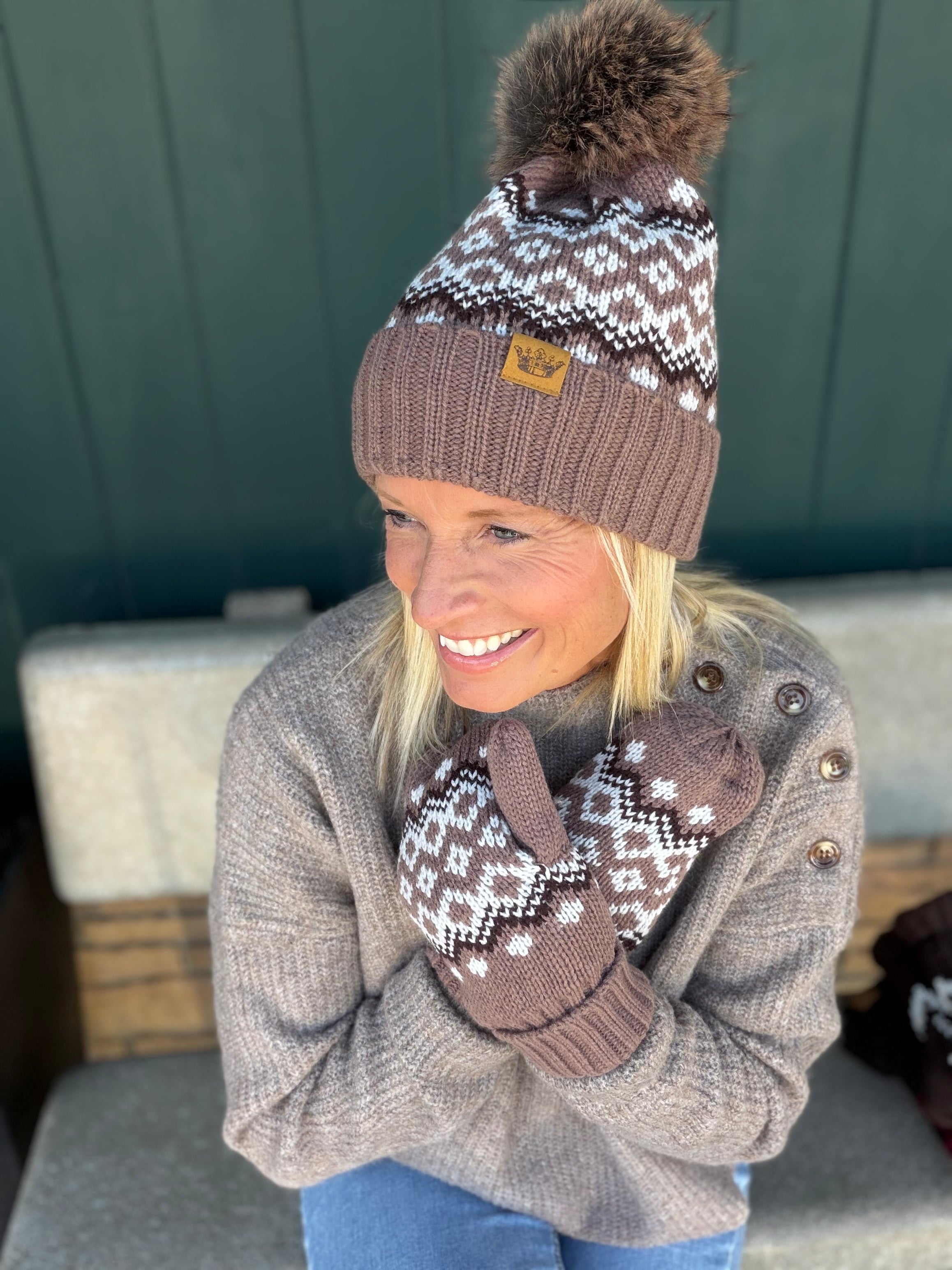 Mocha Patterned Pom Hat Accessories - Hat PANACHE