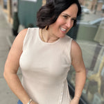 Beige Asymmetrical Button Ribbed Tank Tops- Tanks DOE & RAE