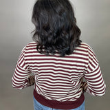 Burgundy Stripe Terry Snap Top